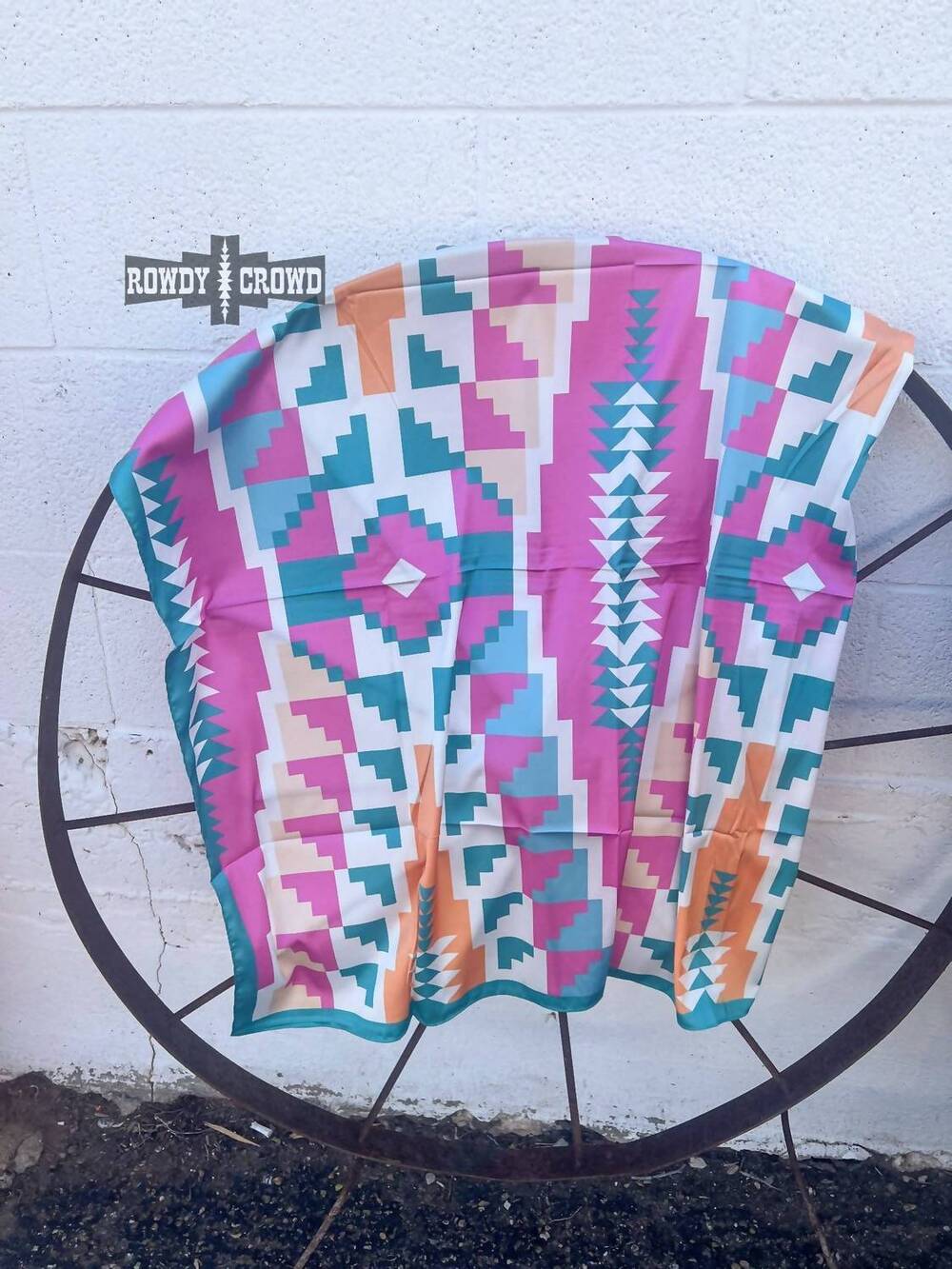 NEW ROWDY CROWD women's paradise western southwestern wild rag scarf in turquois